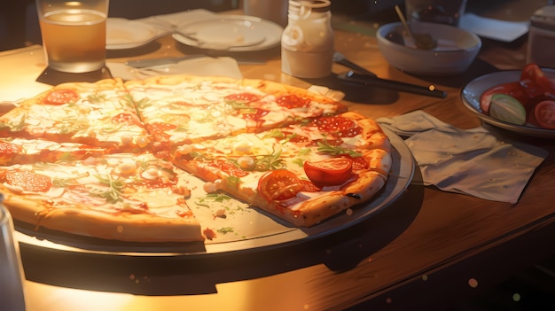 Free photo view of delicious anime style pizza