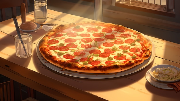 View of delicious anime style pizza