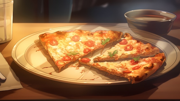 Free photo view of delicious anime style pizza