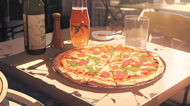 Foto gratuita vista di una deliziosa pizza in stile anime