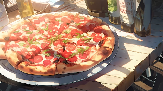 Free photo view of delicious anime style pizza