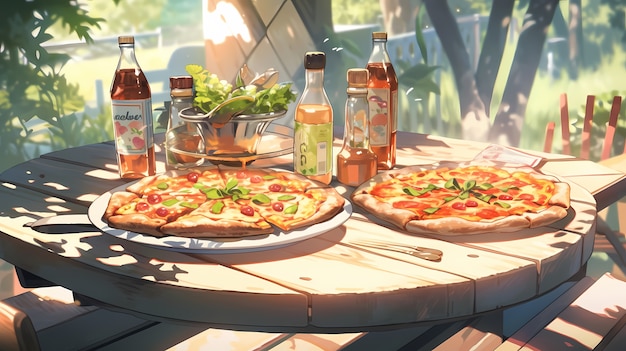 Foto gratuita vista di una deliziosa pizza in stile anime