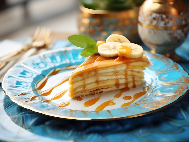 View of delicious banana dessert dish