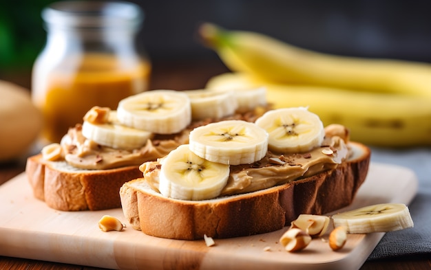 Free photo view of delicious bread sandwiches with bananas