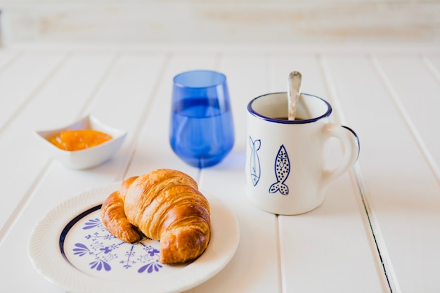 View of delicious breakfast served on table