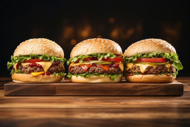 Free photo view of delicious burgers with buns and cheese