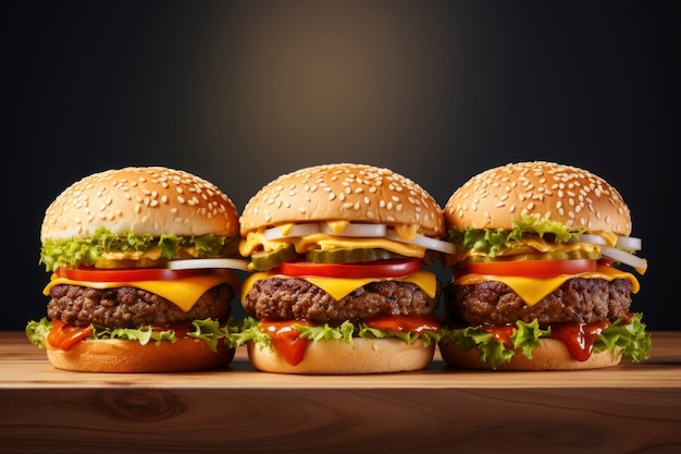 Free photo view of delicious burgers with buns and cheese