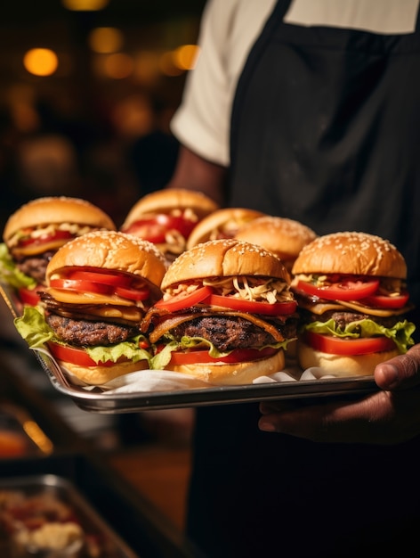 Foto gratuita vista di deliziosi hamburger con panini e formaggio