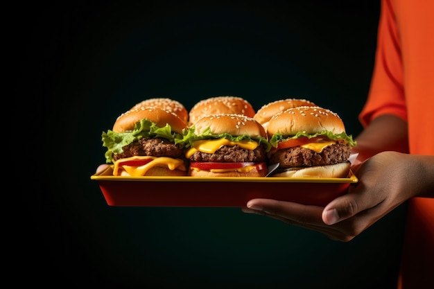 view of delicious burgers with buns and cheese