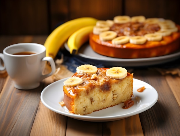 View of delicious cake dessert with bananas