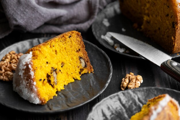 Free photo view of delicious cake made from carrots