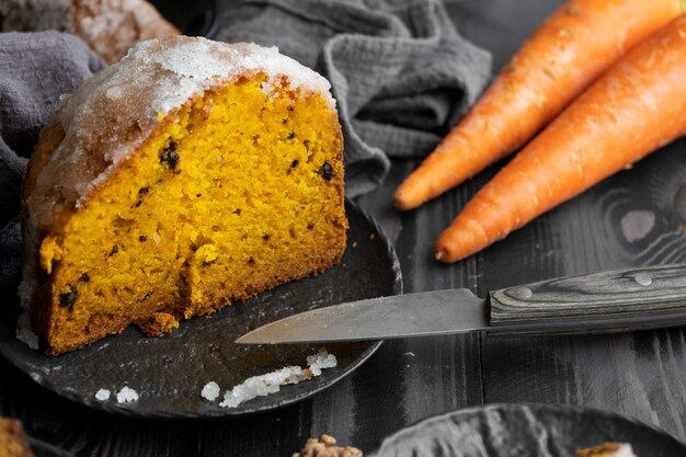 View of delicious cake made from carrots