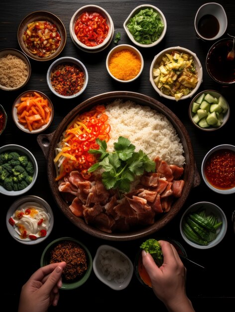 중국 신년 연회 저녁 식사 를 위한 맛있는 음식 의 전망