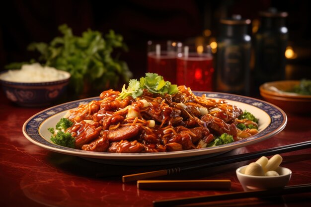 Вид на вкусную еду на китайский новогодний ужин.