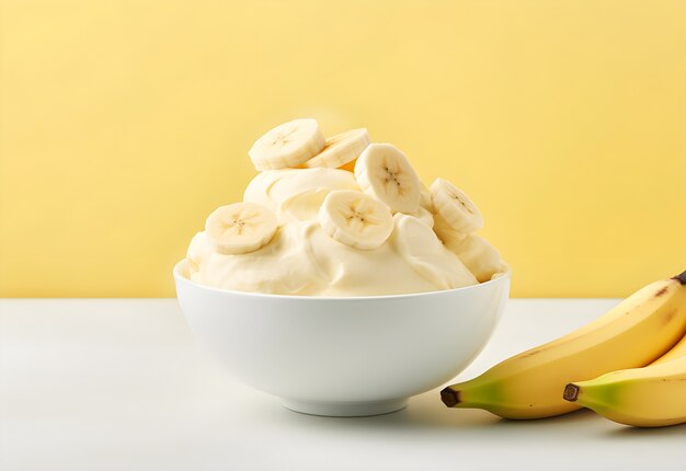 View of delicious frozen ice cream dessert with bananas