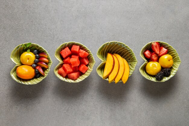 Above view delicious fruits arrangement