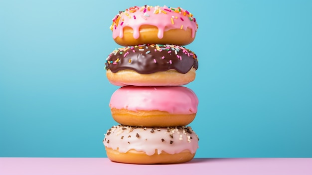 View of delicious glazed donuts