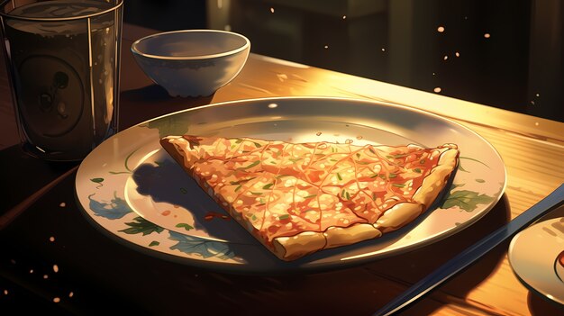 View of delicious pizza in anime style