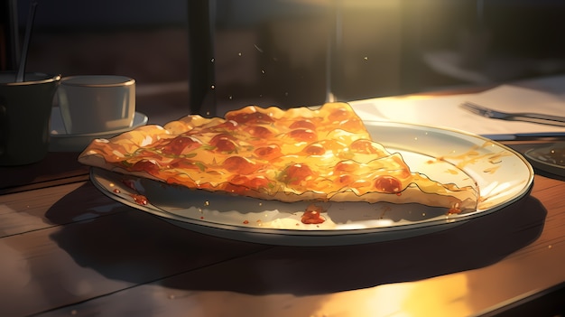 View of delicious pizza in anime style