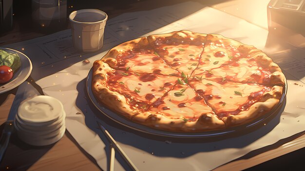 View of delicious pizza in anime style