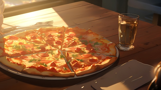 Free photo view of delicious pizza in anime style