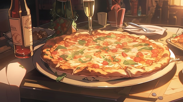 Взгляд на вкусную пиццу в стиле аниме