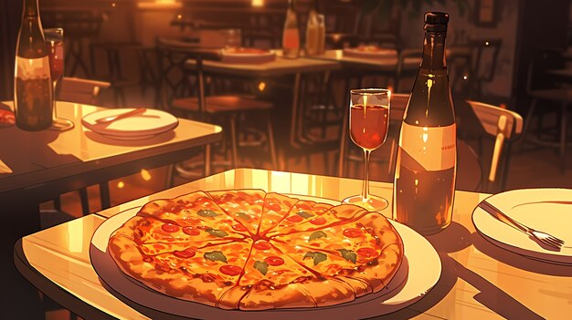 View of delicious pizza in anime style
