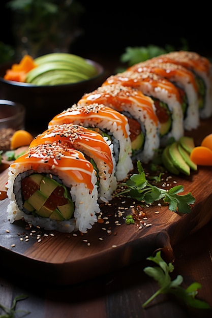 Вид на вкусные суши