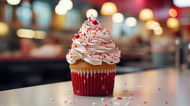 View of delicious and sweet cupcake dessert with frosting