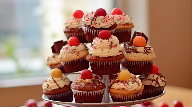 View of delicious and sweet cupcake desserts with frosting