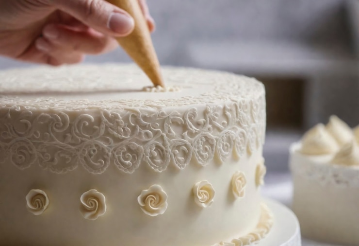 Free Photo view of delicious weeding cake with ornate decorations