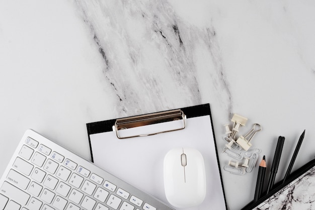 Free photo above view desk items arrangement