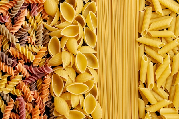 Above view different pasta arrangement