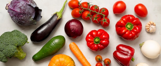 Above view different vegetables arrangement