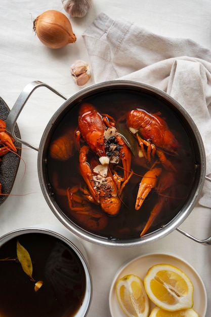 Free photo view of dish made of crawfish