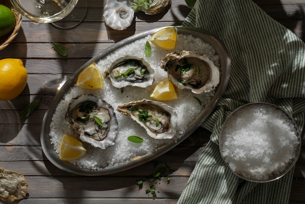 Free photo view of dish made of oyster delicacies