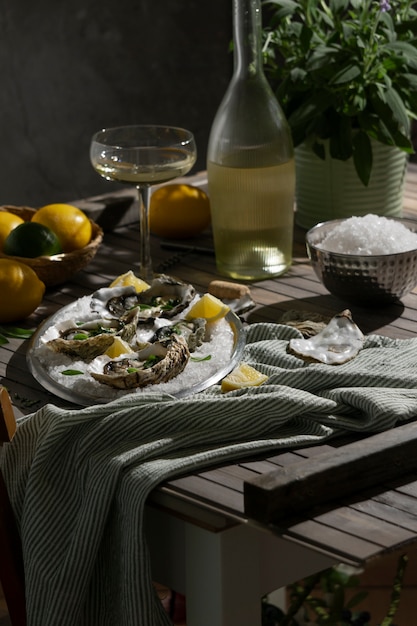 Free photo view of dish made of oyster delicacies