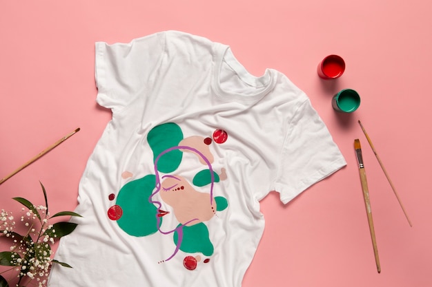 Free photo view of diy hand painted t-shirt