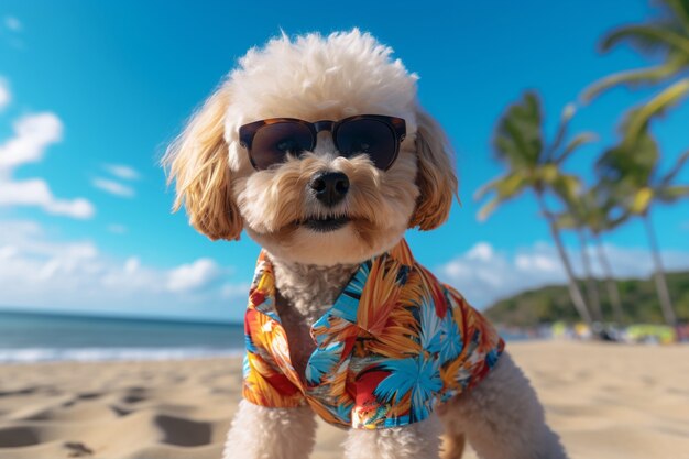 夏のビーチでの犬の景色
