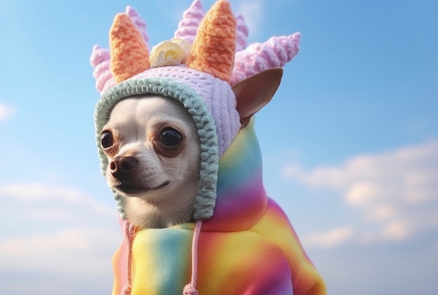 View of dog with funny outfit