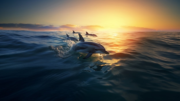 Foto gratuita vista dei delfini che nuotano nell'acqua