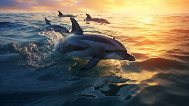 Free photo view of dolphins swimming in water