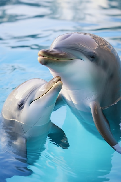 Free photo view of dolphins swimming in water