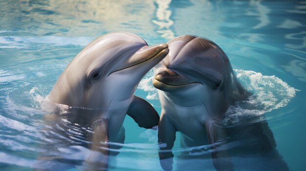 Free photo view of dolphins swimming in water