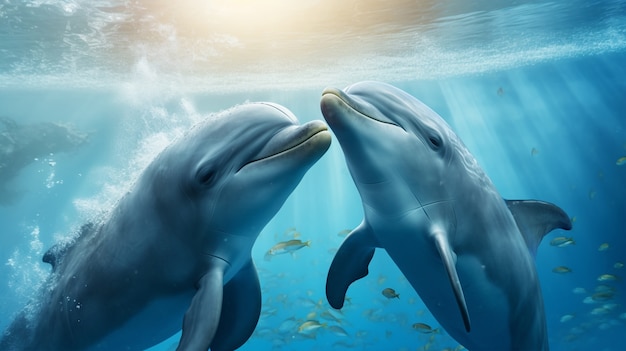 Вид на дельфинов, плавающих в воде