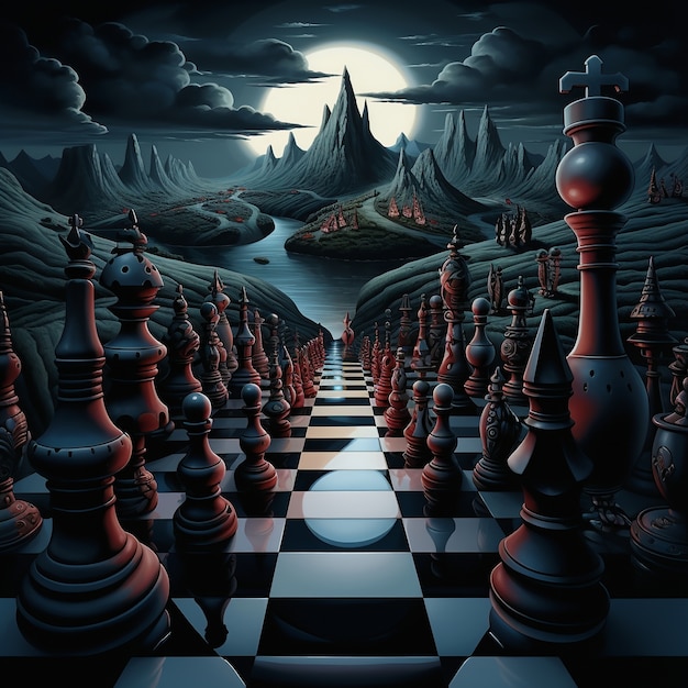 Free AI Image  View of chess pieces with dramatic and mystical