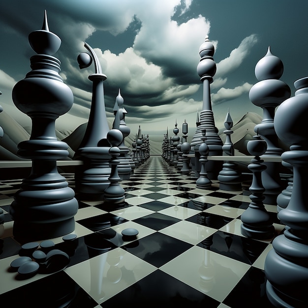 Free photo view of dramatic chess pieces with mysterious and mystical ambiance