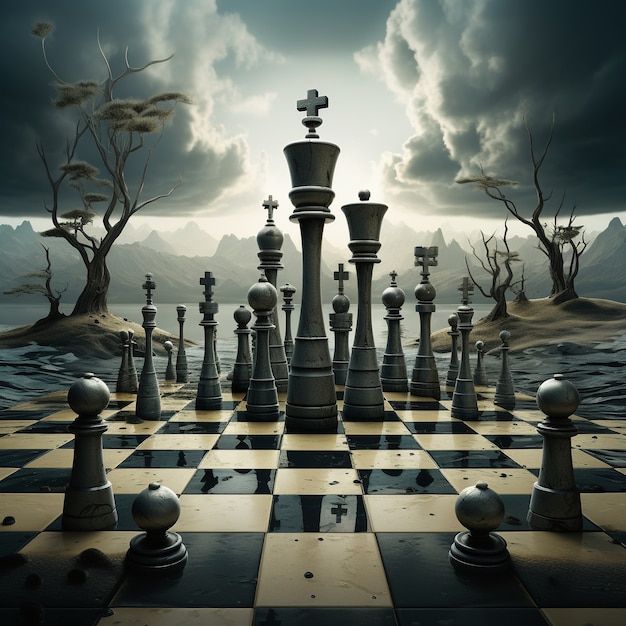 Free AI Image  View of chess pieces with dramatic and mystical background