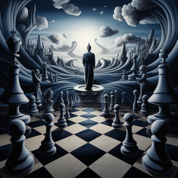 Free AI Image  View of dramatic chess pieces with mysterious and mystical  ambiance