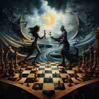 Free photo view of dramatic chess pieces with mysterious and mystical ambiance